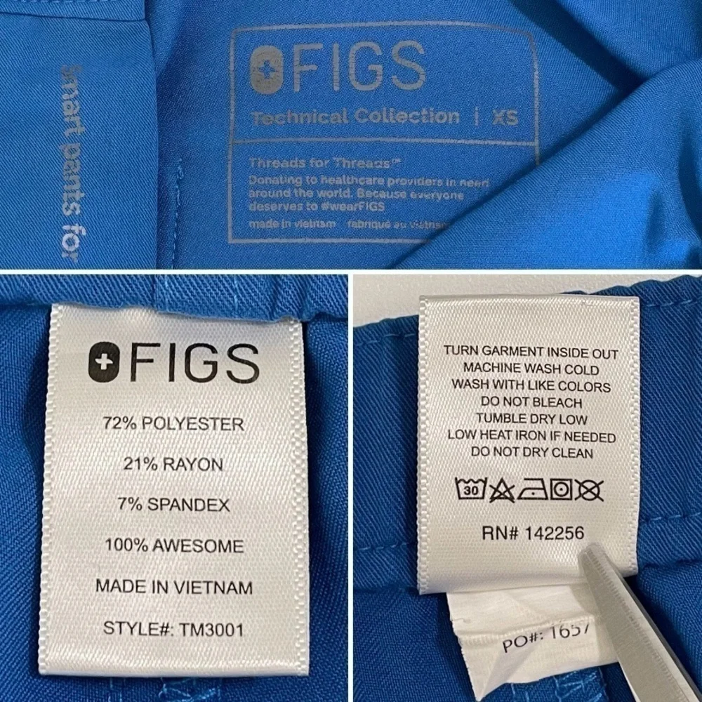 Figs Cairo Cargo Scrub Pants Drawstring Zip Fly Nine Pockets Royal Blue XS